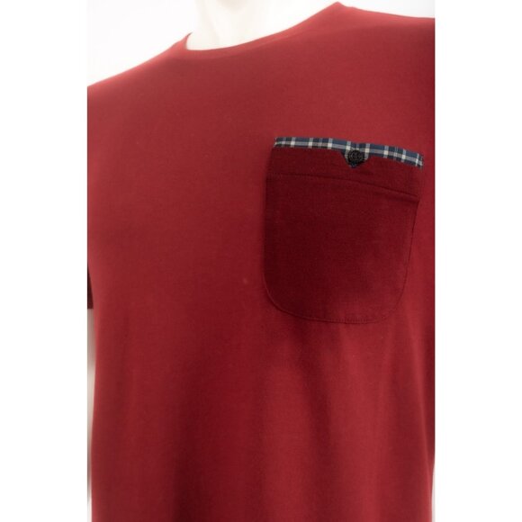 Barbour Mens Tayside T-Shirt Top Size XXL Burgundy Wine Plaid Pocket Trim NWT - Picture 4 of 6